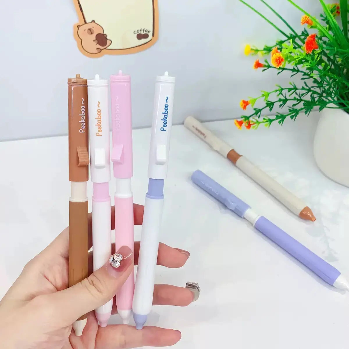 Peekaboo Cute Cat Click Retractable Gel Pen 0.5mm Smooth Writing Pen