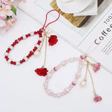 Elegant Beaded Phone Charm with Rose Pendant Aesthetic Wrist Strap Accessory