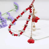 Elegant Beaded Phone Charm with Rose Pendant Aesthetic Wrist Strap Accessory