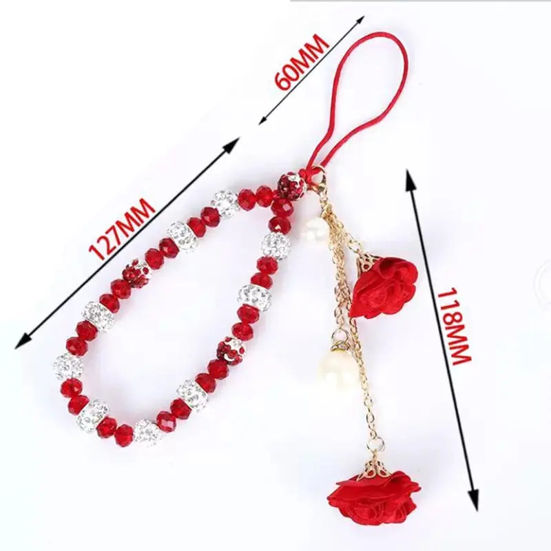 Elegant Beaded Phone Charm with Rose Pendant Aesthetic Wrist Strap Accessory