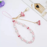 Elegant Beaded Phone Charm with Rose Pendant Aesthetic Wrist Strap Accessory