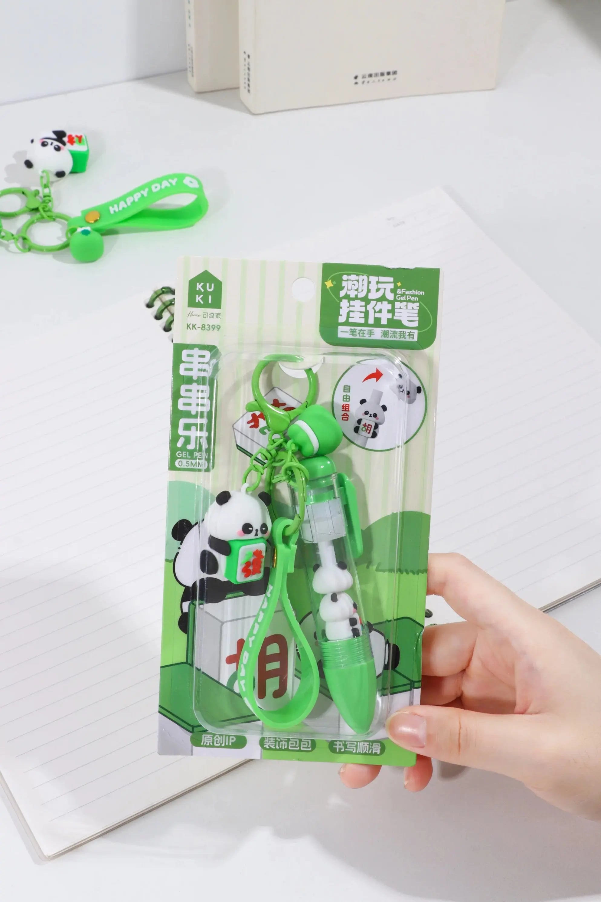Cute Panda Keychain Gel Pen 0.5mm Kawaii Black Ink Charm Pen