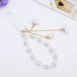 Elegant Beaded Phone Charm with Rose Pendant Aesthetic Wrist Strap Accessory