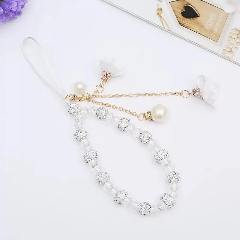 Elegant Beaded Phone Charm with Rose Pendant Aesthetic Wrist Strap Accessory