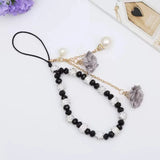 Elegant Beaded Phone Charm with Rose Pendant Aesthetic Wrist Strap Accessory