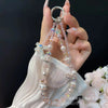 Luxury Crystal Beaded Phone Charm with Bow Pendant Elegant Wrist Strap Keychain