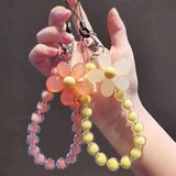 Cute Daisy Beaded Phone Charm Colorful Floral Wrist Strap Accessory