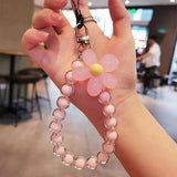 Cute Daisy Beaded Phone Charm Colorful Floral Wrist Strap Accessory