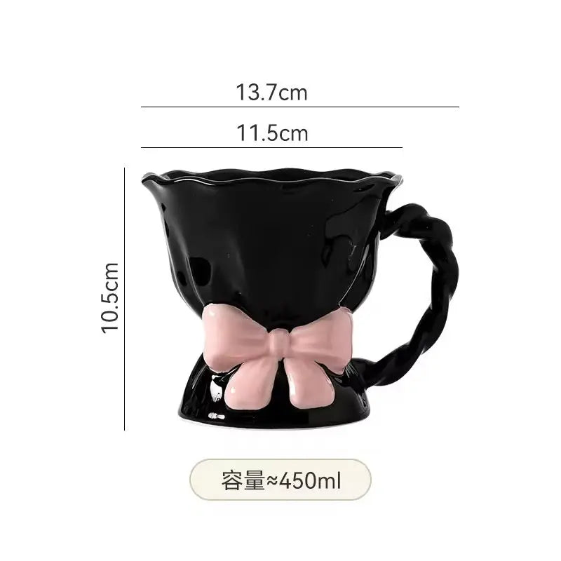 Elegant Bow Ceramic Coffee Mug Aesthetic Vintage Tea Cup