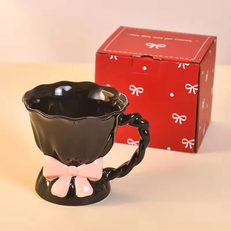 Elegant Bow Ceramic Coffee Mug Aesthetic Vintage Tea Cup