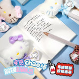 Cute Plush Kitty Push Gel Pen Soft Stuffed Character Black Ink Pen