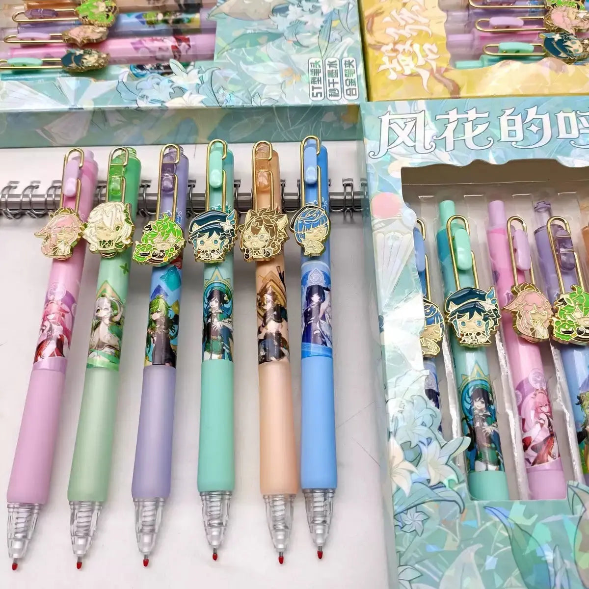 Genshin Impact Anime Gel Pen Set6 Colorful Character Pens (0.5mm Black Ink)