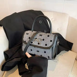 Vintage Bow Top Handle Bag Chic Polka Dot Mini Handbag