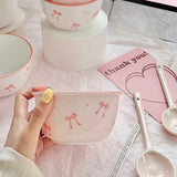 Pack Of 2 Kawaii Bow Ceramic Bowl & Spoon Set