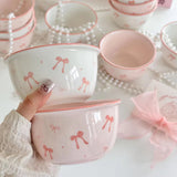 Pack Of 2 Kawaii Bow Ceramic Bowl & Spoon Set