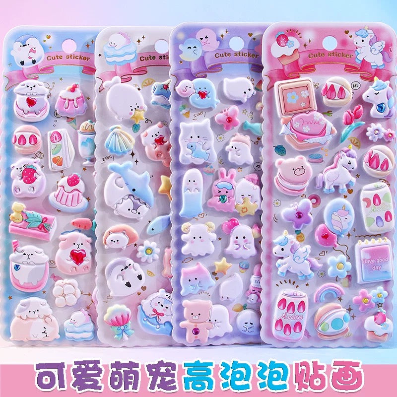 Pack Of 4 Kawaii Puffy Sticker Set 3D Cute Bubble Stickers