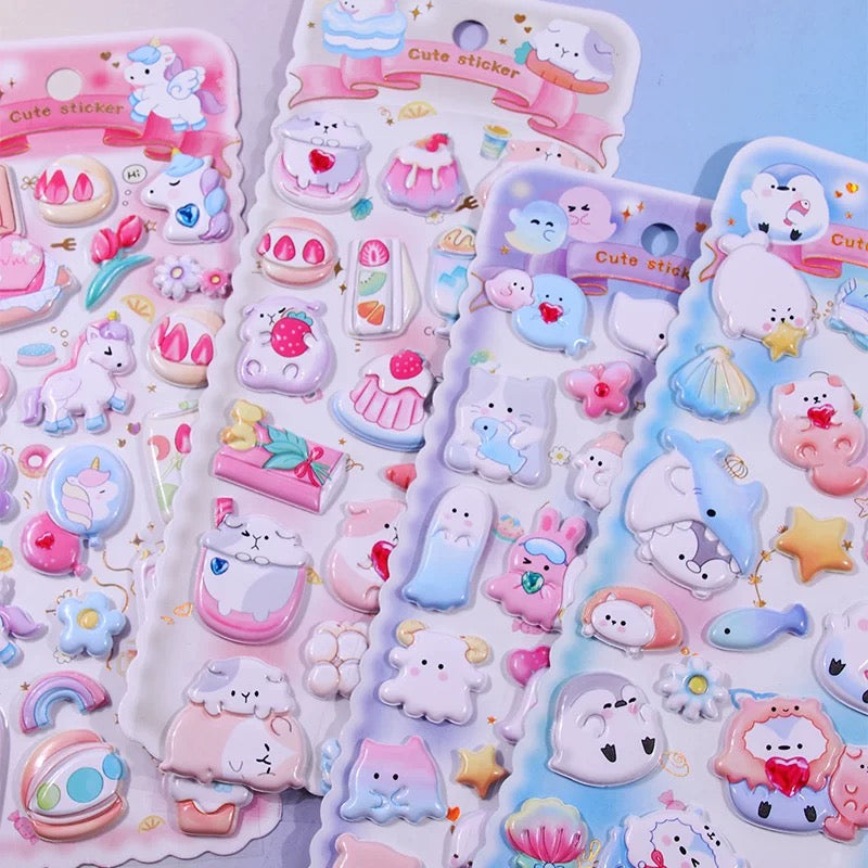 Pack Of 4 Kawaii Puffy Sticker Set 3D Cute Bubble Stickers