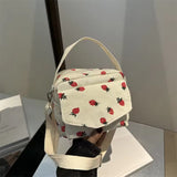 Cute Strawberry Print Corduroy Crossbody Bag
