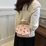 Cute Strawberry Print Corduroy Crossbody Bag