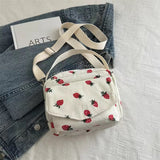 Cute Strawberry Print Corduroy Crossbody Bag