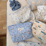 Cute Cartoon Print Mini Coin Purse Square Cotton Zipper Storage Pouch for Earphones & Lipstick