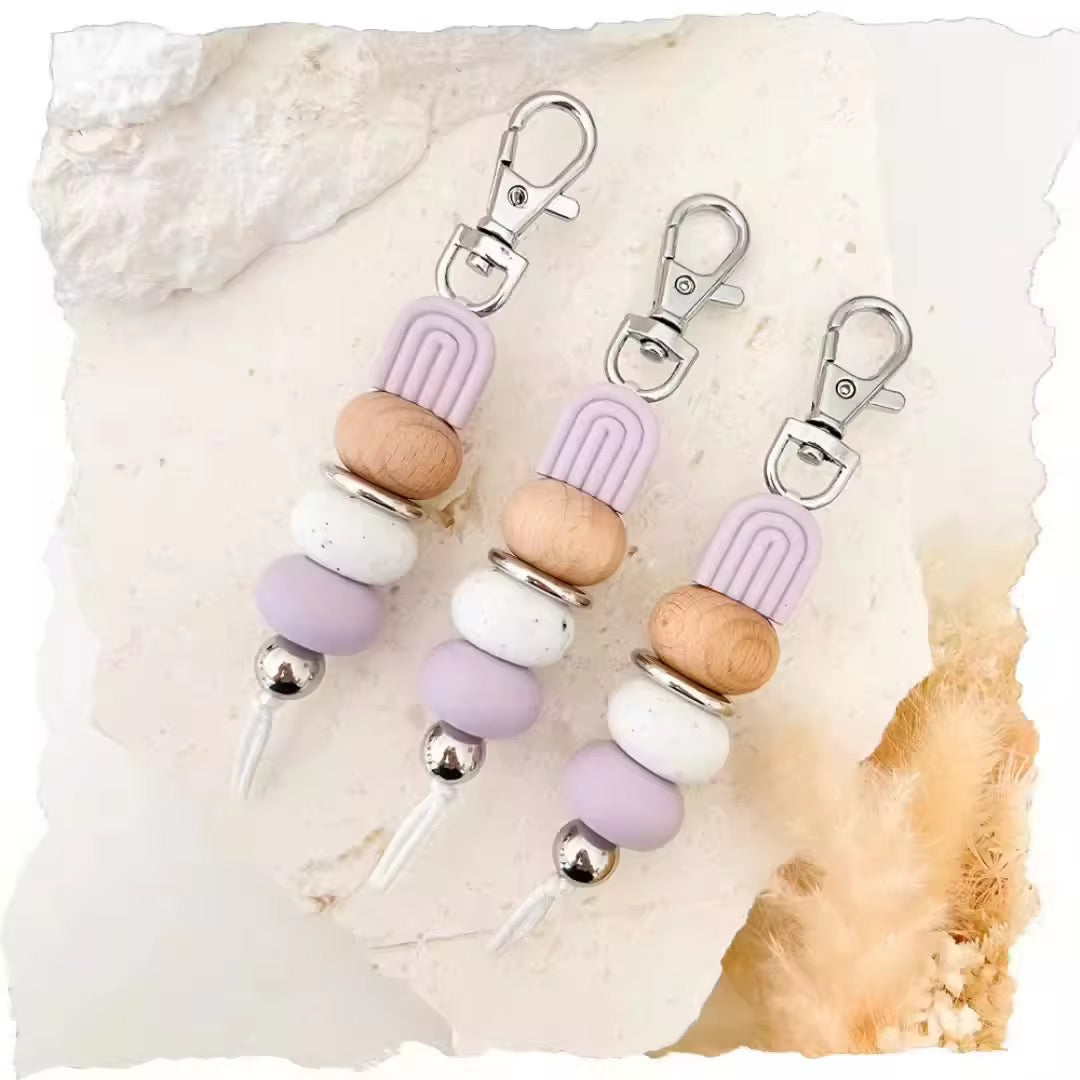 Handmade Beaded Keychain with Wooden & Silicone Beads