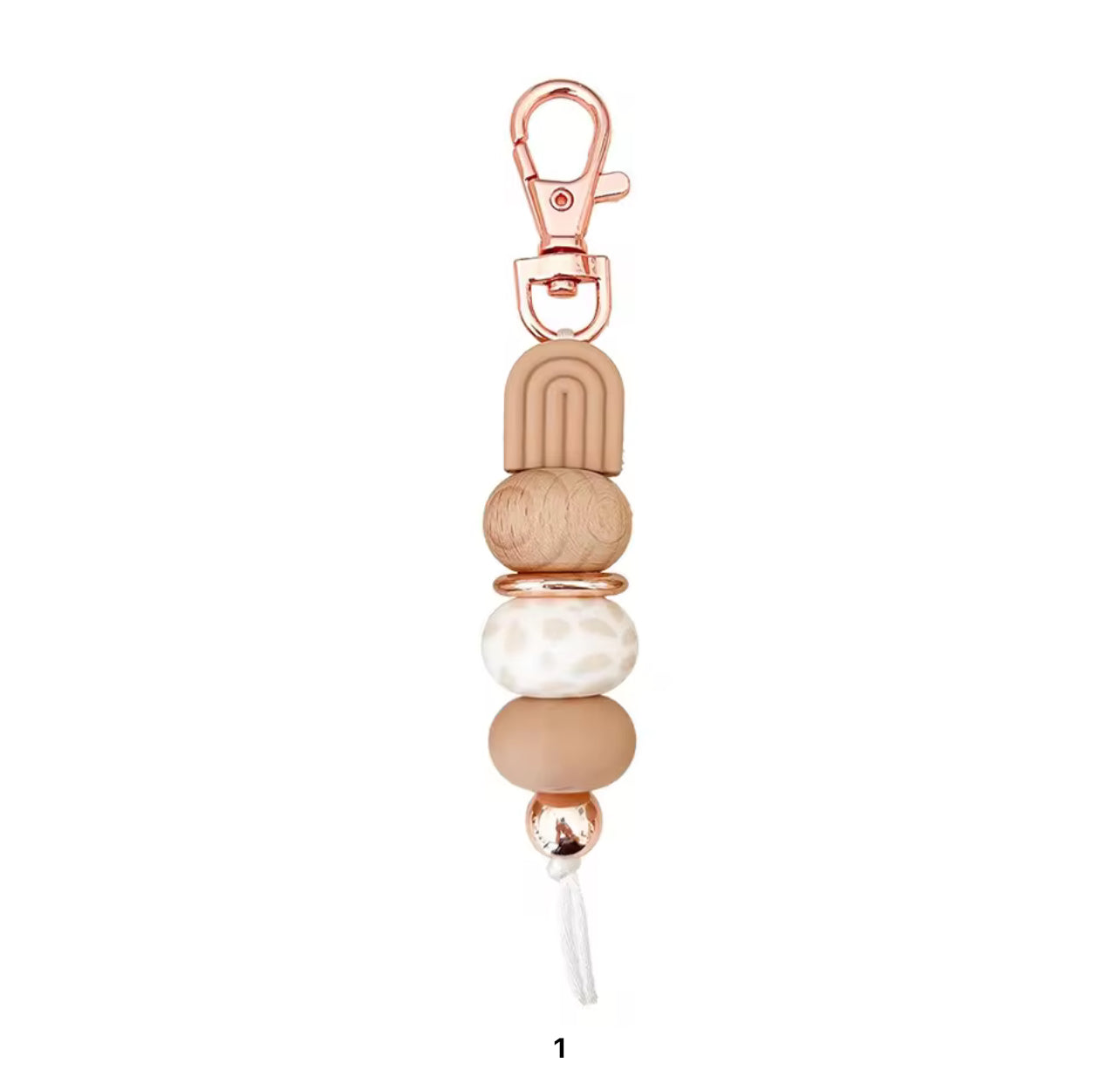 Handmade Beaded Keychain with Wooden & Silicone Beads