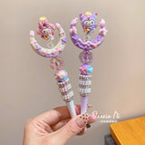 Kawaii Sanrio Inspired Sparkling Gel Pen Kuromi, Hello Kitty Melody Crystal Beaded Rotating Pen Black Ink