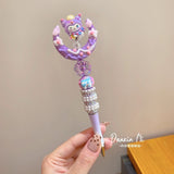 Kawaii Sanrio Inspired Sparkling Gel Pen Kuromi, Hello Kitty Melody Crystal Beaded Rotating Pen Black Ink