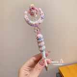 Kawaii Sanrio Inspired Sparkling Gel Pen Kuromi, Hello Kitty Melody Crystal Beaded Rotating Pen Black Ink