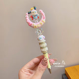 Kawaii Sanrio Inspired Sparkling Gel Pen Kuromi, Hello Kitty Melody Crystal Beaded Rotating Pen Black Ink
