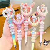 Kawaii Sanrio Inspired Sparkling Gel Pen Kuromi, Hello Kitty Melody Crystal Beaded Rotating Pen Black Ink