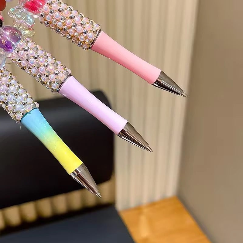 Kawaii Sanrio Inspired Sparkling Gel Pen Kuromi, Hello Kitty Melody Crystal Beaded Rotating Pen Black Ink