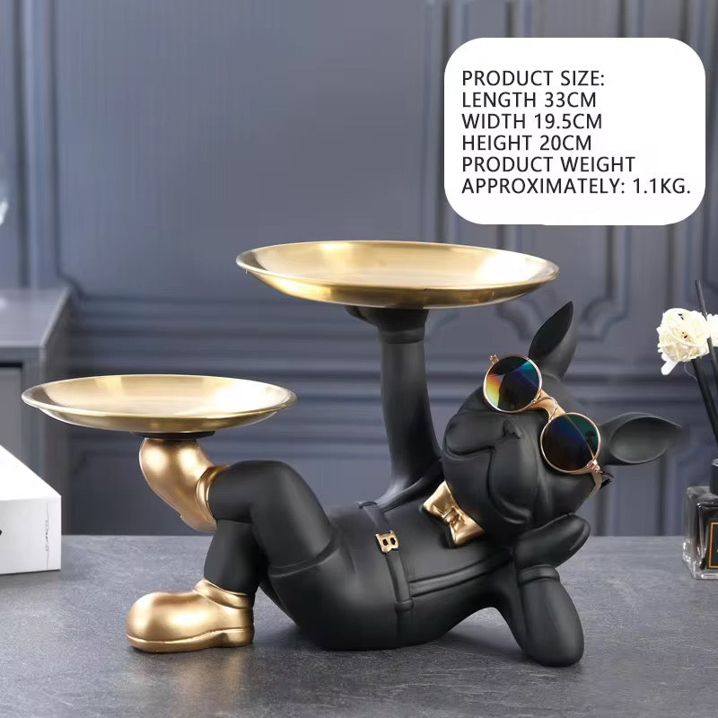 Nordic French Bulldog Resin Tray Cool Dog Figurine Sculpture for Keys, Candy, Snacks & Jewelry Home Decor Statue