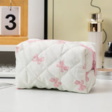 Cute Bow Quilted Cotton Makeup Bag Floral Zipper Cosmetic Organizer for Women & Girls