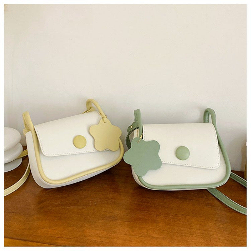Pastel Colorblock Crossbody Bag with Flower Charm