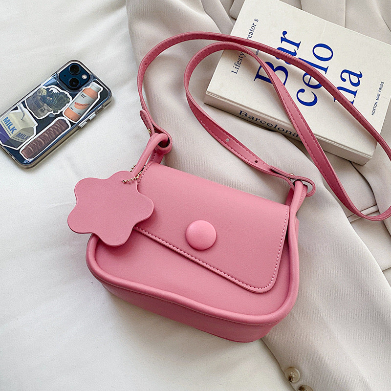 Pastel Colorblock Crossbody Bag with Flower Charm