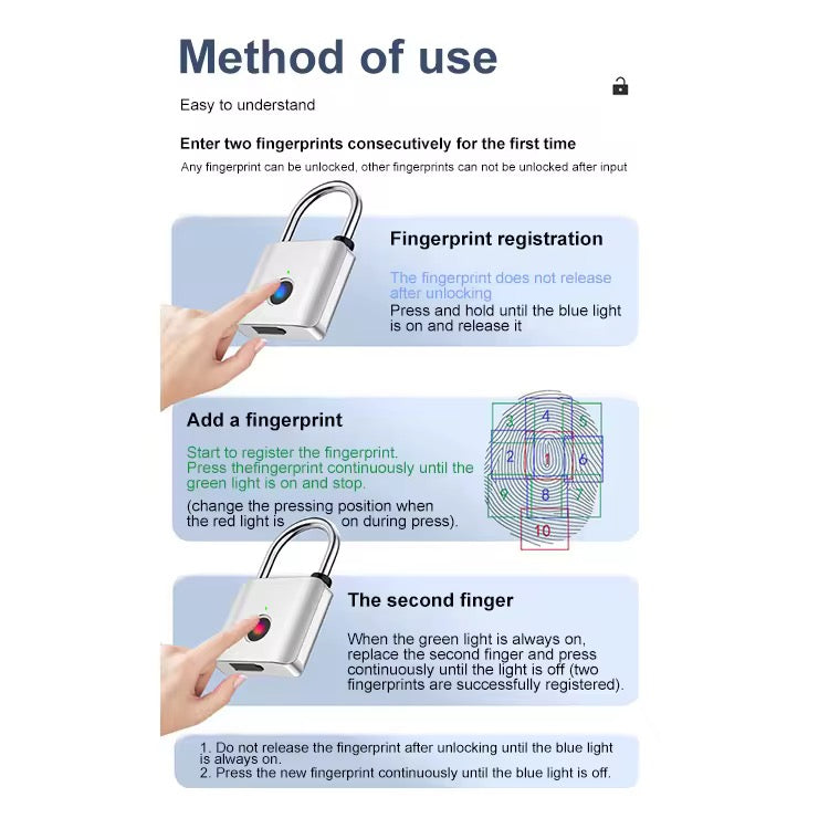 Fingerprint Smart PadlockBiometric Lock for Travel Luggage, Gym Lockers, Cabinets & Backpacks