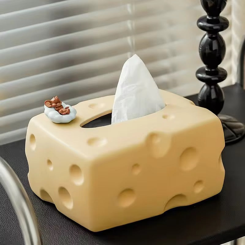 Creative Style Ceramic Tissue Box Cute Cream Square Napkin Holder for Living Room, Coffee Table, Car & Office Without Jerry