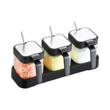 Pack Of Glass Seasoning Jar Heat-Resistant, Moisture-Proof Salt Box with Handle & Spoon Included