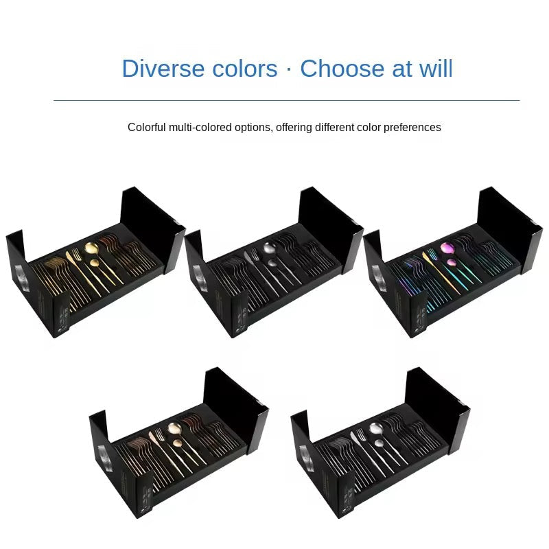 Black & Gold Stainless Steel Cutlery Set Elegant Flatware Gift Box with Knife Fork Spoon for Festive Dining & Special Occasions