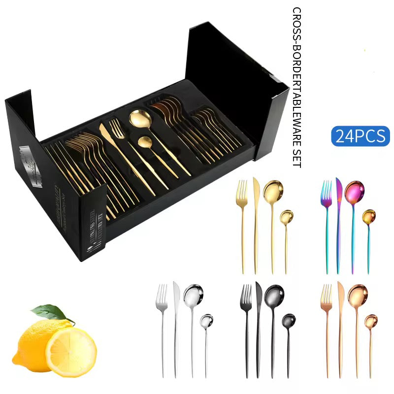 Black & Gold Stainless Steel Cutlery Set Elegant Flatware Gift Box with Knife Fork Spoon for Festive Dining & Special Occasions