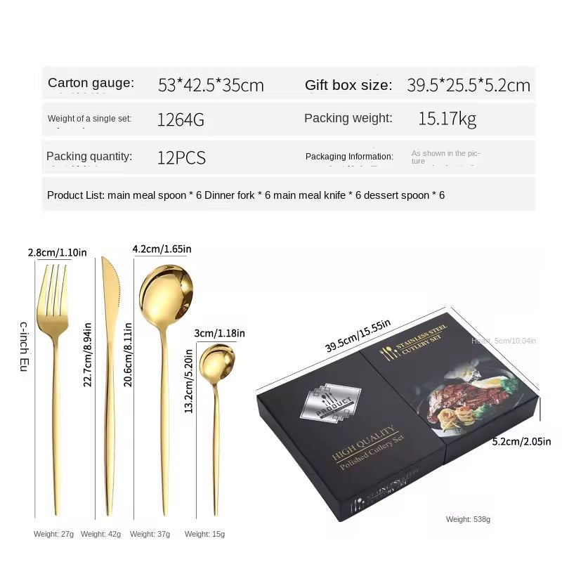 Black & Gold Stainless Steel Cutlery Set Elegant Flatware Gift Box with Knife Fork Spoon for Festive Dining & Special Occasions