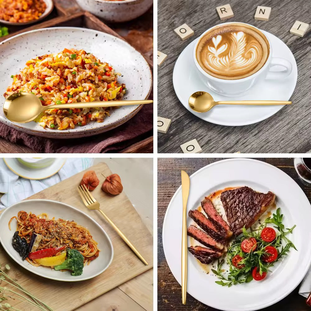 Black & Gold Stainless Steel Cutlery Set Elegant Flatware Gift Box with Knife Fork Spoon for Festive Dining & Special Occasions