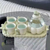Flower Glass Teapot Set with Candle Warmer Elegant Home Tea Set with Cup & Heater High Beauty Floral Tea Experience