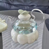 Flower Glass Teapot Set with Candle Warmer Elegant Home Tea Set with Cup & Heater High Beauty Floral Tea Experience