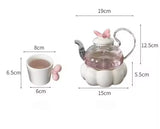 Flower Glass Teapot Set with Candle Warmer Elegant Home Tea Set with Cup & Heater High Beauty Floral Tea Experience