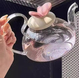 Flower Glass Teapot Set with Candle Warmer Elegant Home Tea Set with Cup & Heater High Beauty Floral Tea Experience