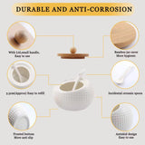 Handmade Ceramic Spice Jar Set with Bamboo Rack 3Piece Condiment Storage