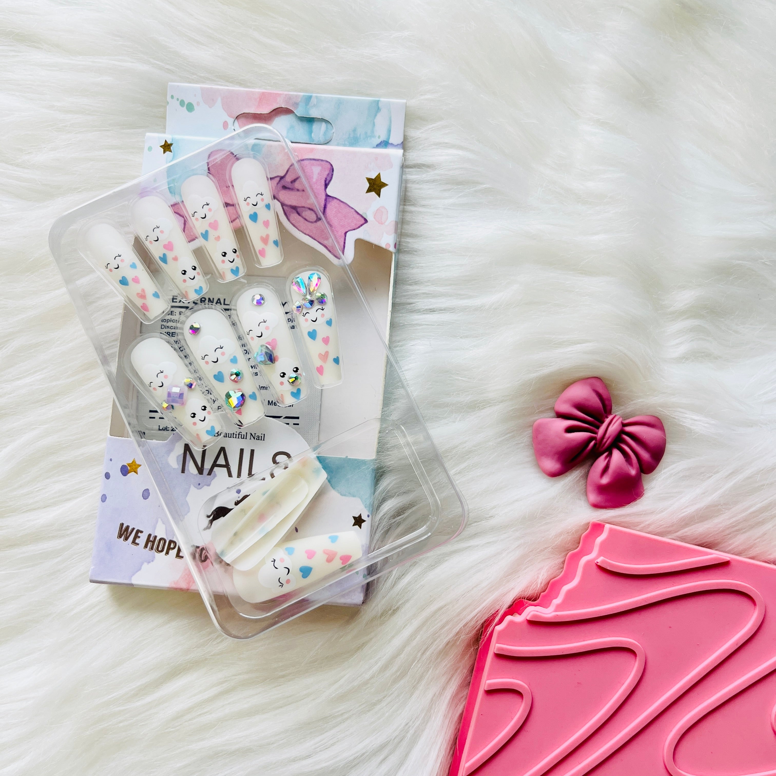 Rhinestone Accent Design Press On Nails Matte Coffin Shape